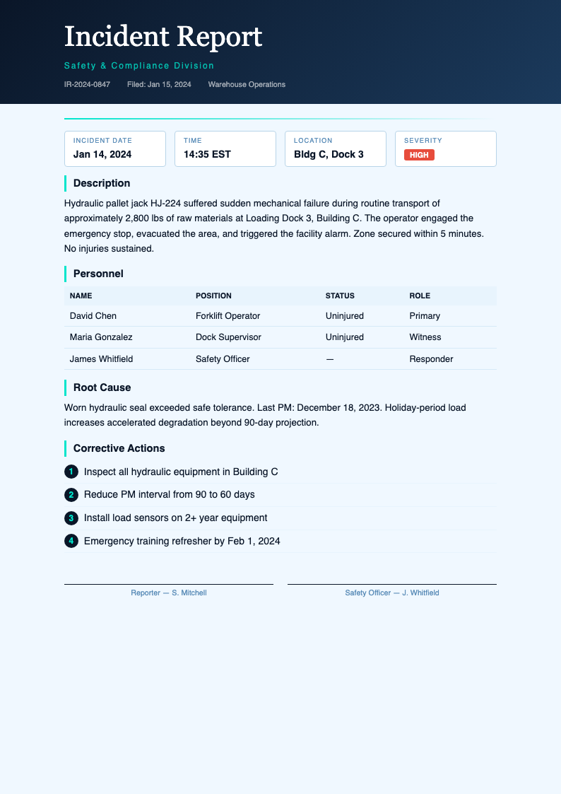 Deep ocean incident report